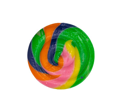 A colorful spiral rainbow round candy on a transparent background PNG 