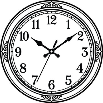 Vintage ornamental analog wall clock showing ten ten isolated white