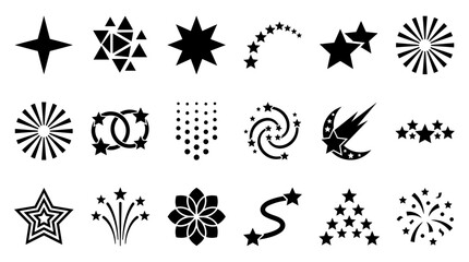 Fototapeta premium Vector collection of celestial star shapes and sparkle silhouette elements for creative graphic design projects
