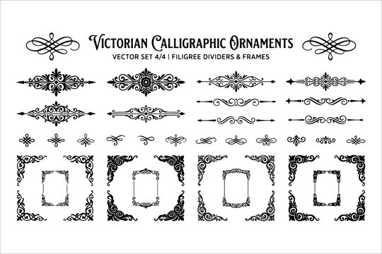 Elegant victorian calligraphic ornaments and frames set for illustrations or designs