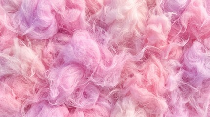 Fototapeta premium Close-up view of fluffy pink and lavender cotton candy texture, featuring soft fibrous strands, airy sugar clouds, and a delicate pastel color palette with swirling organic patterns