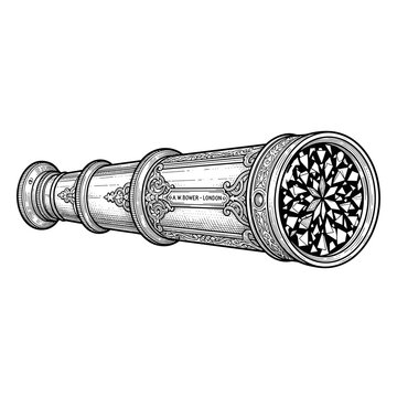 Antique brass kaleidoscope with colored fragments for blogs and creative learning