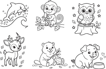 Fototapeta premium Cute Animal Coloring Pages for Children – Fun Printable Coloring Book