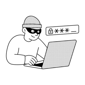 Linear illustration of a person examining footprint marks on a smartphone with a magnifier, representing a digital footprint and online traces.