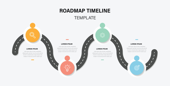 Infographic template design for business. 4 Steps Modern Timeline diagram with road journey concept. Presentation vector infographic template.
