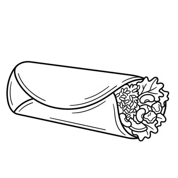 hand drawn burrito wrap line art illustration