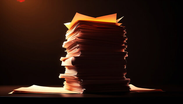 Overwhelming stack of paperwork on office desk