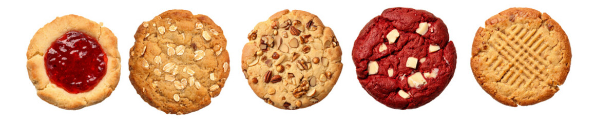 Obraz premium Assorted Gourmet Cookies Collection with Jam, Oatmeal, Mixed Nut, Red Velvet and Peanut Butter Cookies