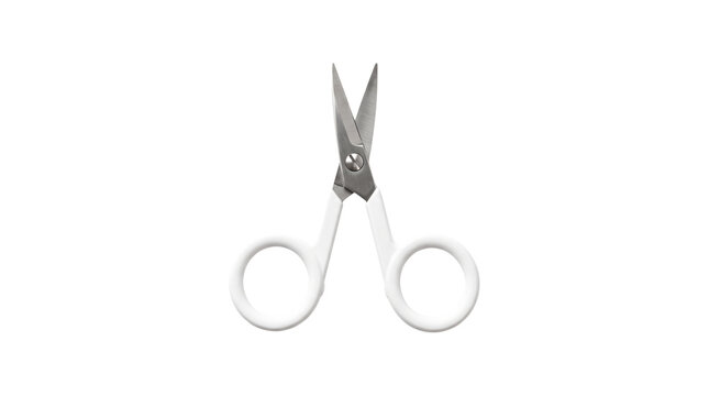 Small silver metal craft scissors isolated on a white background.