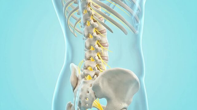 3D Human Lumbar Spine and Spinal Cord Nerves Skeleton Anatomy Model