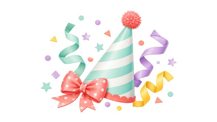 Obraz premium Party Hat with Colorful Streamers and Confetti on Transparent Background