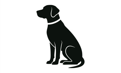 Naklejka premium Silhouette of a sitting dog with a collar, side view, minimalist vector graphic for pet shop, training center, or veterinary services