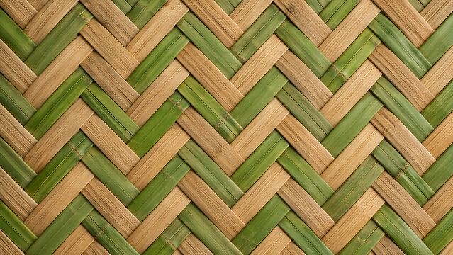 Diagonal Green and Tan Bamboo Woven Texture