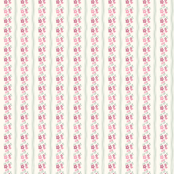 Green and pink floral seamless pattern background with vertical flower stripes and lace vector illustration for baby shower, pastel fabric design, wrapping paper, wallpaper, textile, cards