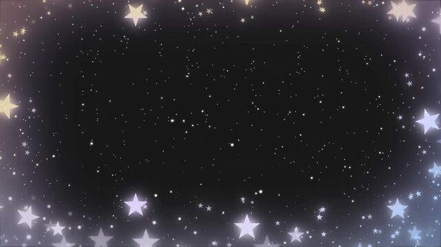 Sparkling star border overlay on dark night sky background with subtle glow with translucent stars shades yellow