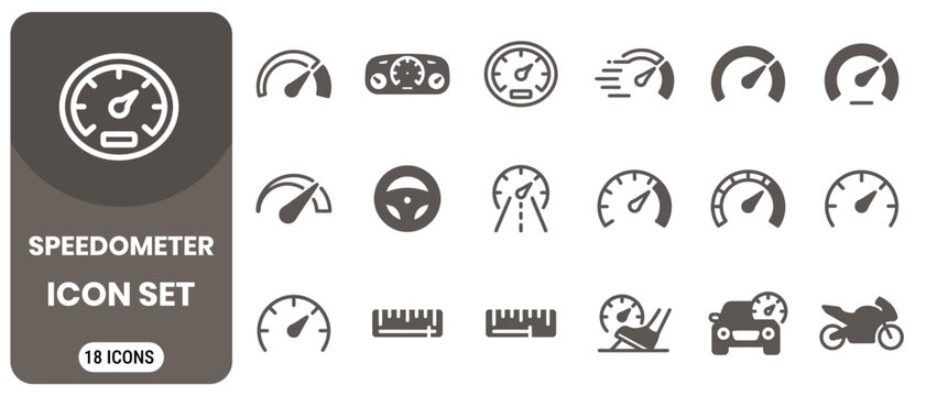 Comprehensive speedometer icon set featuring various vehicle gauges and indicators