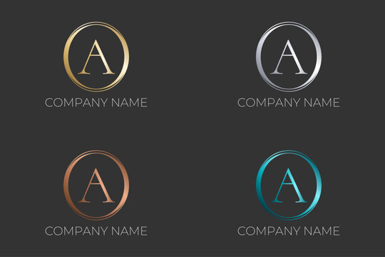 Luxury monogram letter A logo design template with metallic gold and silver colors