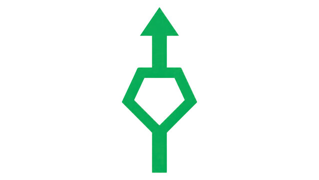 Green Arrow Pointing Up with Geometric Center Loop Symbol