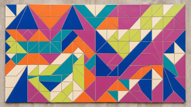 Colorful geometric abstract art with triangles and rectangles in a modern style