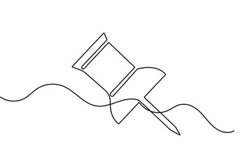 Obraz premium Push pin outline icon continuous line drawing isolated minimalist design
