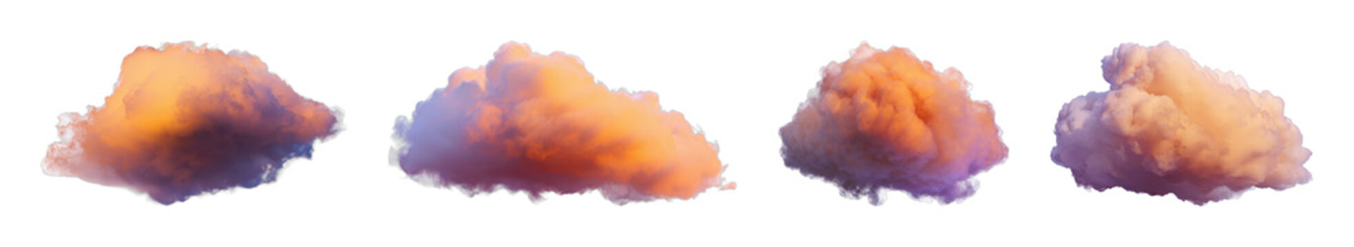 PNG Four fluffy clouds with sunset hues on transparent background
