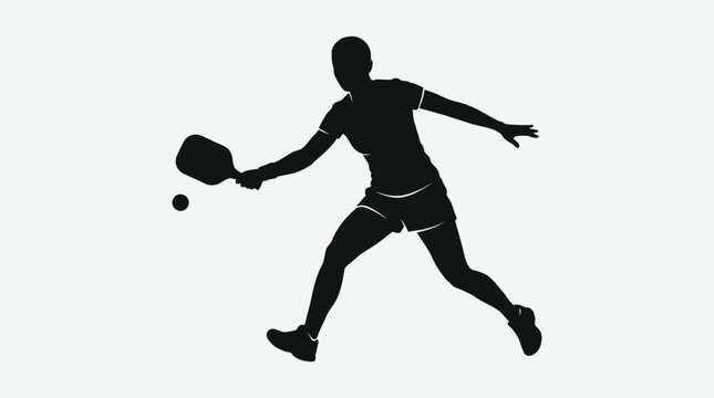 Padle tennis player silhouette against a white background depicts athletic motion