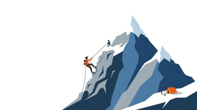Illustration of mountaineers climbing a steep snow capped mountain