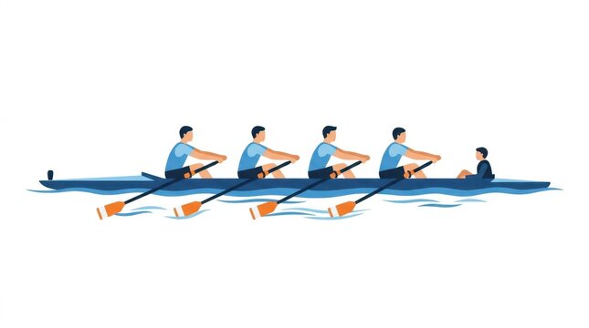 Illustration of a rowing team in a racing shell with a coxswain