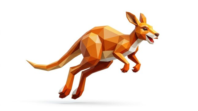 Low poly jumping kangaroo illustration on white background