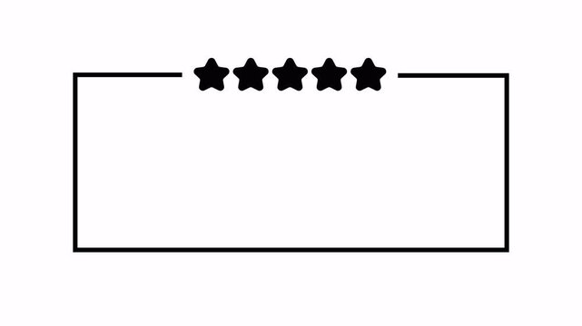  Rating stars Rectangle animation five stars  with rectangle icon motion. customer review concept frame 4k video animation on transparent background with alpha channel.