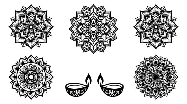 Decorative diwali diya lotus diya diwali lamp and diwali decoration for hindu festival of lights traditional diya isolated on transparent background