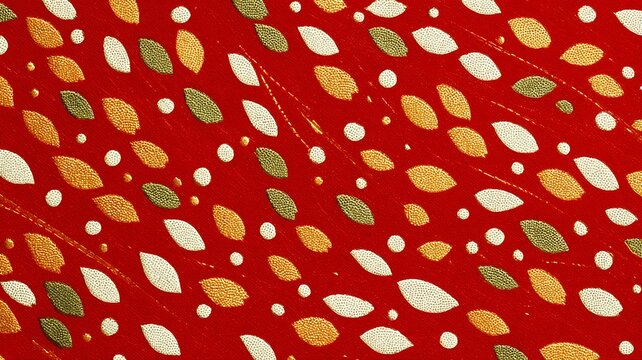 Gold leaf and dot scatter seamless pattern on red background