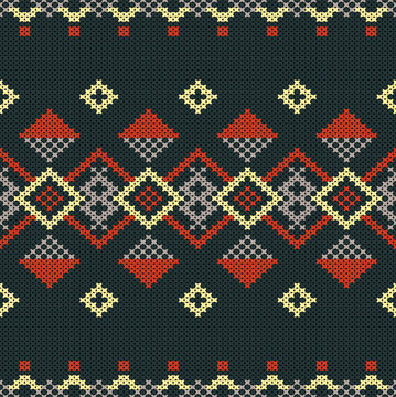     Cotton Argyle Knit Vector concept cozy geometric knit texture seamless pattern, classic diamond motif. Design for cloth, wall art, fashion, decor, textile. I drew this by myself, it&rsquo;s not AI gener