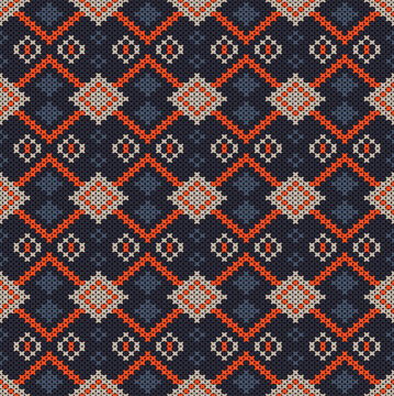     Cotton Argyle Knit Vector concept cozy geometric knit texture seamless pattern, classic diamond motif. Design for cloth, wall art, fashion, decor, textile. I drew this by myself, it&rsquo;s not AI gener