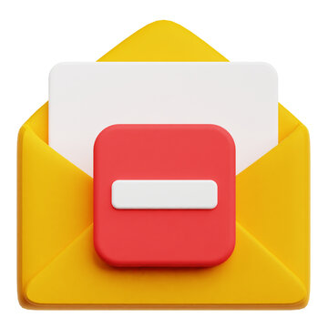 Remove Button Email 3D Icon Isolated On The Transparent Background