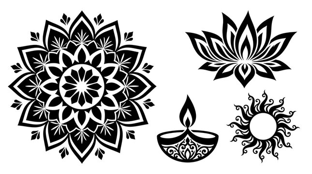 Decorative diwali diya lotus diya diwali lamp and festive decoration for hindu festival of lights indian culture isolated on transparent background