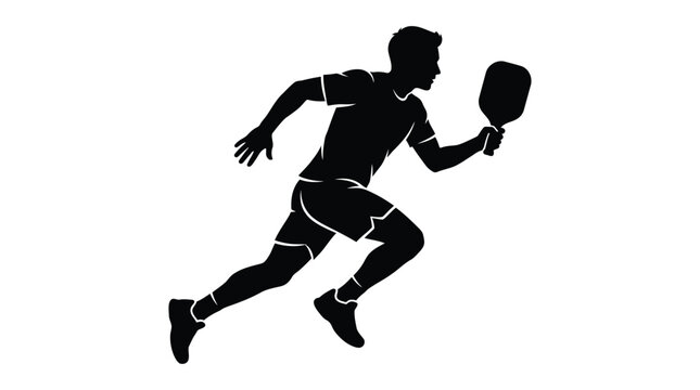 Padle tennis player silhouette against a white background dynamic action pose