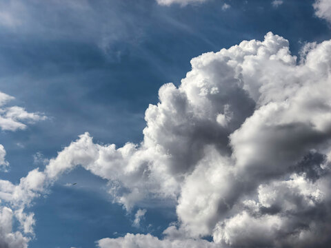 Towering White Clouds With Open Blue Sky Copy Space