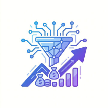 AI sales vector icon for automated lead conversion, CRM intelligence and revenue growth