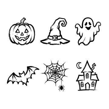 Halloween Icon Set with Brush Outline Effect Style