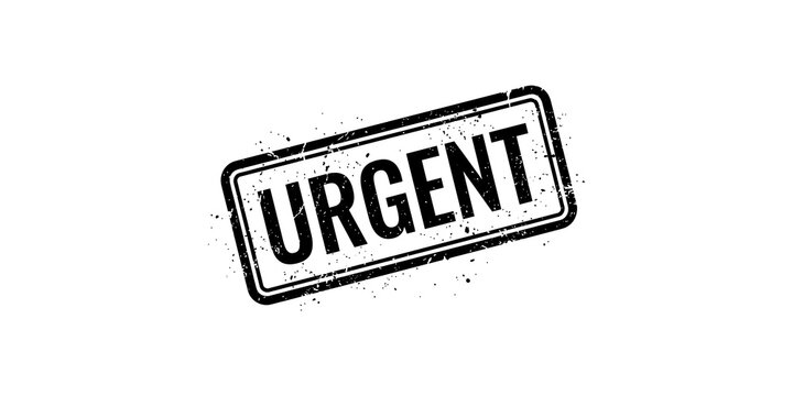 Urgent black stamp with distressed texture and grunge effect for important notifications.