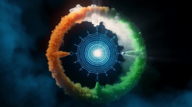 Dynamic glowing cosmic wheel with radiant light burst and swirling colorful energy patterns