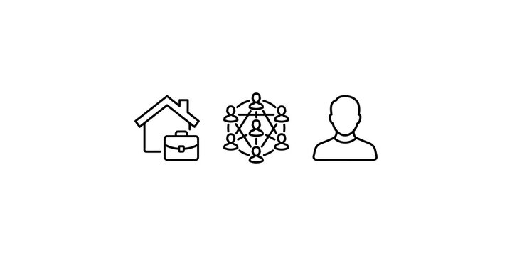 Corporate icons comprising home office briefcase network connectivity and business person avatar in clean line art.