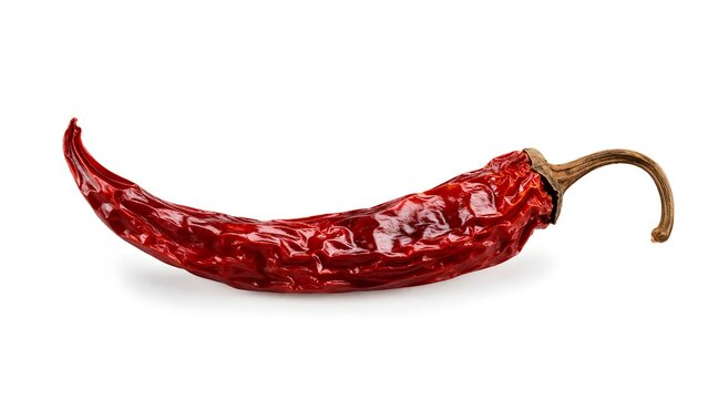Single Dried Red Chili Pepper Isolated on White Background