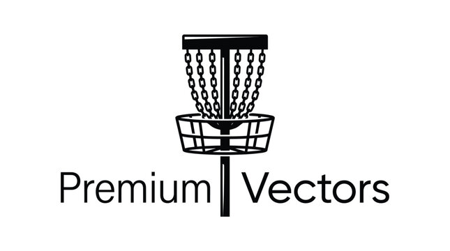 Disc golf basket icon illustration featuring black metal chains and cage design isolated on a clean white background for sport