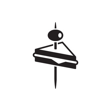 Minimalist vector icon of a triangle sandwich with an olive on a toothpick