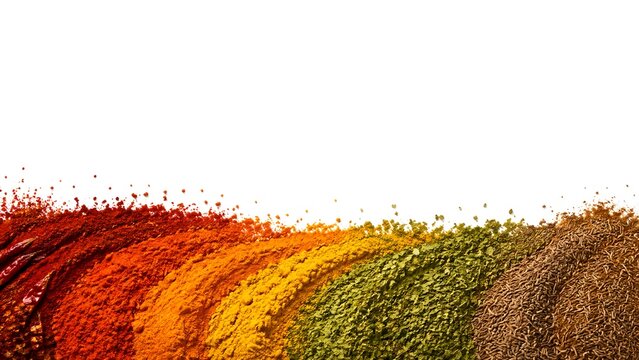 Rainbow Spice Gradient Border with Colorful Spices on White Background