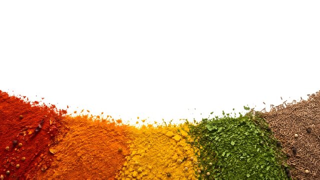 Rainbow Spice Gradient Border with Colorful Spices on White Background