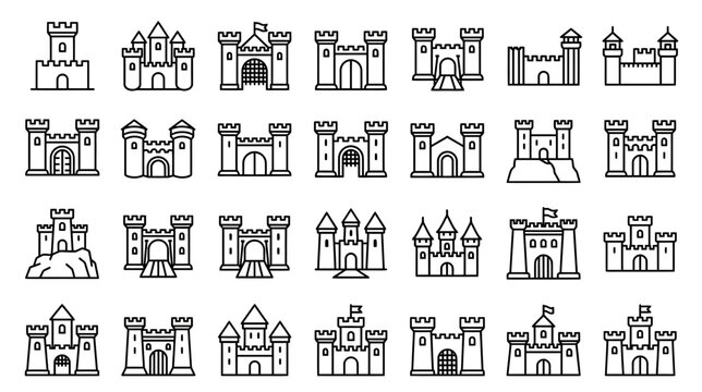 Set of Castle Icons Isolated
