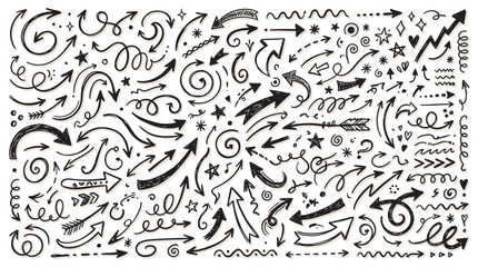 Fototapeta premium Hand Drawn Arrows and Decorative Doodle Elements Sticker Set